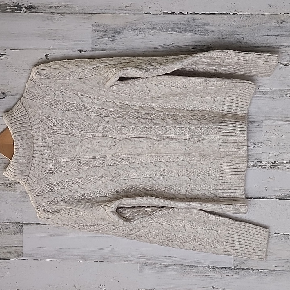 Ophelia Roe oatmeal cream fisherman cable knit turtleneck sweater Size XL NEW